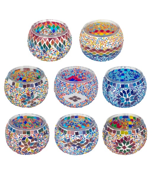 ORIGEN Home Decor Portavelas mosaico cuenco Jarrones Y Portavelas | Portavelas Naranja - 8x11x11cm