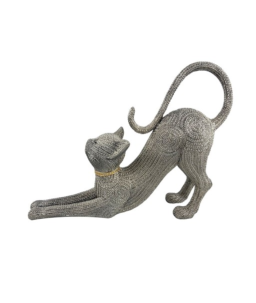 ORIGEN Home Decor Figura Gato Animales | Figura de Gato Plateado - 24x30x7cm