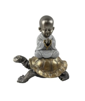 ORIGEN Home Decor Figura Monje con Tortuga Budas | Figura de Buda Plateado - 17x17x12cm