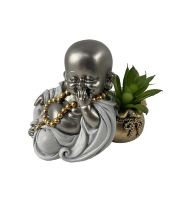 ORIGEN Home Decor Figura Monje Budas | Figura de Buda Plateado - 10x12x7cm