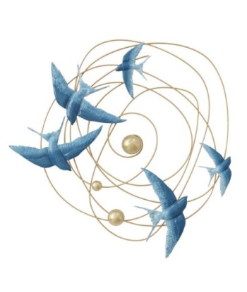 ORIGEN Home Decor Adorno pared pajaros Apliques Metal | Aplique Metal Azul - 70x70x5cm