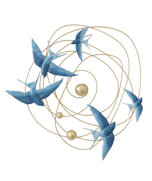 ORIGEN Home Decor Adorno pared pajaros Apliques Metal | Aplique Metal Azul - 70x70x5cm