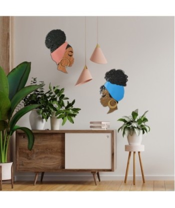 ORIGEN Home Decor Adorno pared perfil mujer Placas Metal | Placa de Metal Azul - 60x33x2cm