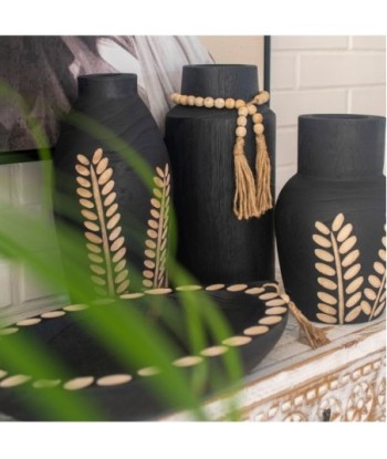 ORIGEN Home Decor Cuenco forma de hoja Jarrones Y Portavelas | Cuenco Bol Negro - 6x44x21cm