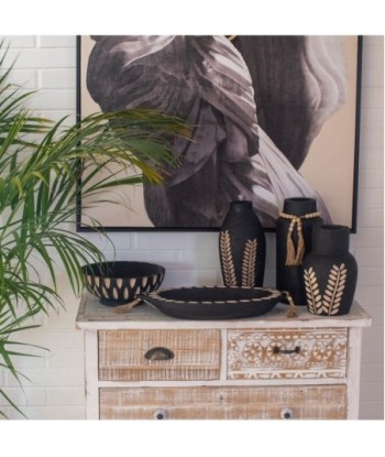 ORIGEN Home Decor Cuenco forma de hoja Jarrones Y Portavelas | Cuenco Bol Negro - 6x44x21cm