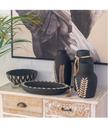 ORIGEN Home Decor Cuenco bandeja Jarrones Y Portavelas | Cuenco Bol Negro - 9x25x25cm