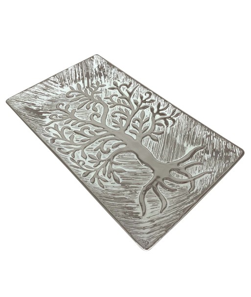 ORIGEN Home Decor Bandeja Árbol Vida Jarrones Y Portavelas | Bandeja Blanco - 3x31x19cm