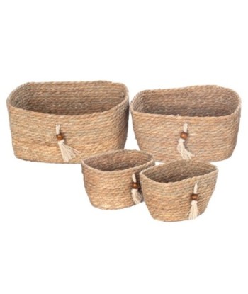 Cestas de Almacenamiento Natural, Set de 4 Cestas Decorativas para Organización y Decoración del Hogar