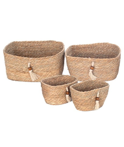 Cestas de Almacenamiento Natural, Set de 4 Cestas Decorativas para Organización y Decoración del Hogar