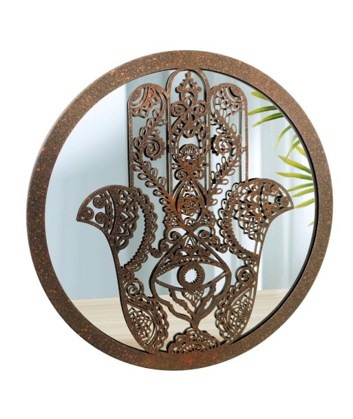 ORIGEN Home Decor Mano de fatima espejo Apliques Metal | Aplique Metal Marrón Redondo - 30x30x2cm