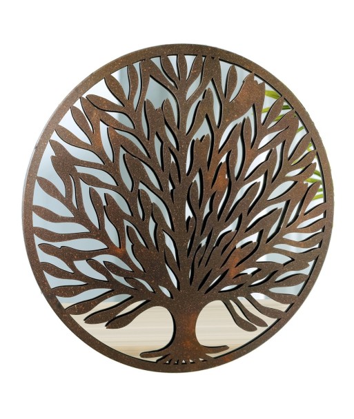 ORIGEN Home Decor Adorno Árbol Vida espejo Apliques Metal | Aplique Metal Marrón Redondo - 50x50x2cm