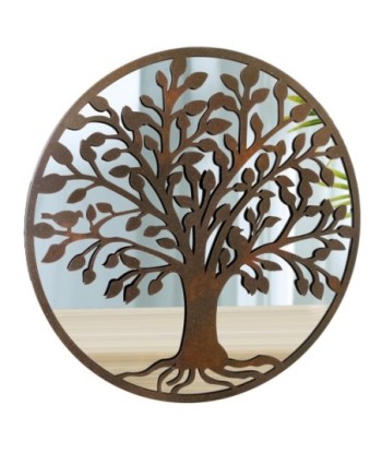 ORIGEN Home Decor Adorno Árbol Vida espejo Apliques Metal | Aplique Metal Marrón Redondo - 50x50x2cm