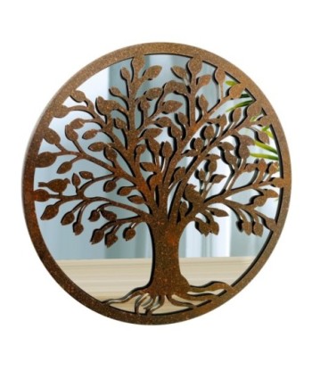 ORIGEN Home Decor Adorno Árbol Vida espejo Apliques Metal | Aplique Metal Marrón Redondo - 30x30x2cm