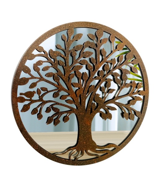 ORIGEN Home Decor Adorno Árbol Vida espejo Apliques Metal | Aplique Metal Marrón Redondo - 30x30x2cm