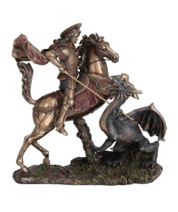 ORIGEN Home Decor San jorge a caballo y dragon Bronce | Figura Mitológica Dorado - 26x26x14cm