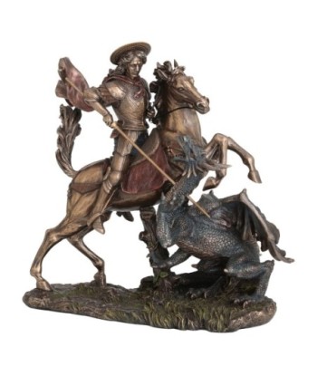ORIGEN Home Decor San jorge a caballo y dragon Bronce | Figura Mitológica Dorado - 26x26x14cm