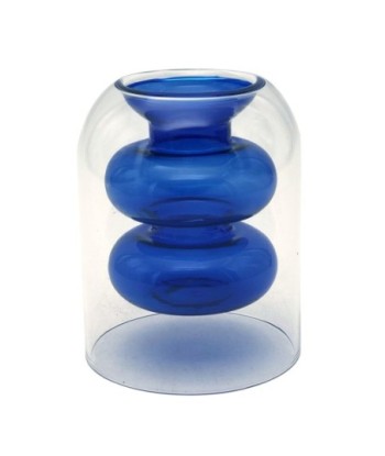 ORIGEN Home Decor Jarrón cristal Jarrones Y Portavelas | Jarrón Azul - 11x9x9cm