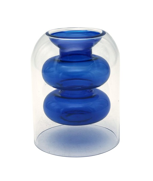 ORIGEN Home Decor Jarrón cristal Jarrones Y Portavelas | Jarrón Azul - 11x9x9cm