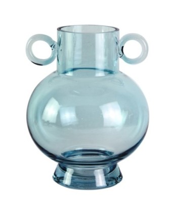 ORIGEN Home Decor Jarrón cristal con asas Jarrones Y Portavelas | Jarrón Azul - 23x16x16cm