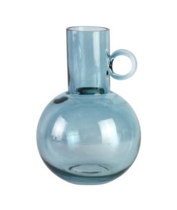 ORIGEN Home Decor Jarrón cristal con asas Jarrones Y Portavelas | Jarrón Azul - 21x15x15cm