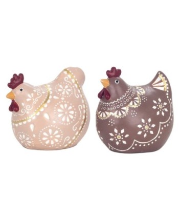 ORIGEN Home Decor Figura Gallina 2 U Animales | Figura de Gallina Multicolor - 10x10x7cm