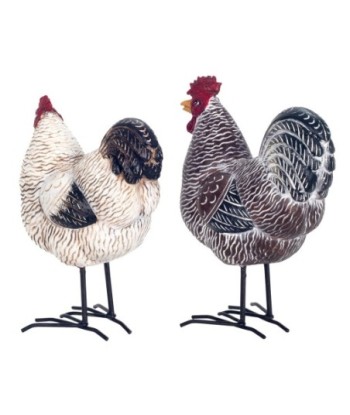 ORIGEN Home Decor Figura Gallina 2 U Animales | Figura de Gallina Gris - 19x14x8cm