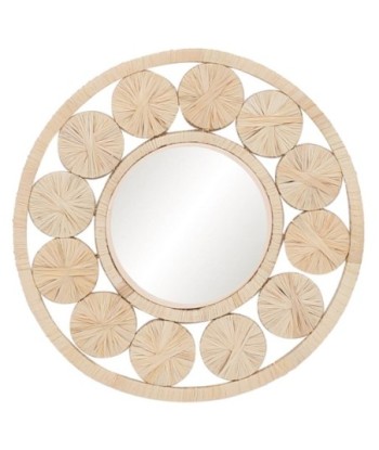 Espejo Decorativo Beige de 26cm, Diseño Natural en Palma y Hierba Marina, Ideal para Decorar Tu Hogar y Aumentar
