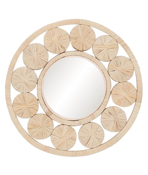 Espejo Decorativo Beige de 26cm, Diseño Natural en Palma y Hierba Marina, Ideal para Decorar Tu Hogar y Aumentar