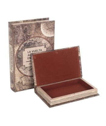 ORIGEN Home Decor Caja libro 2 Unidades Mundo Cajas Libro | Cajas de libro Marrón Rectangular - 26x17x5cm