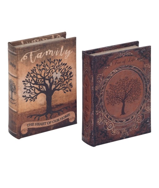 ORIGEN Home Decor Cajas Libro Set 2 Unidades Cajas Libro | Cajas de libro Marrón Rectangular - 14x10x3cm