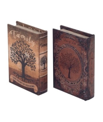 ORIGEN Home Decor Cajas Libro Set 2 Unidades Cajas Libro | Cajas de libro Marrón Rectangular - 14x10x3cm