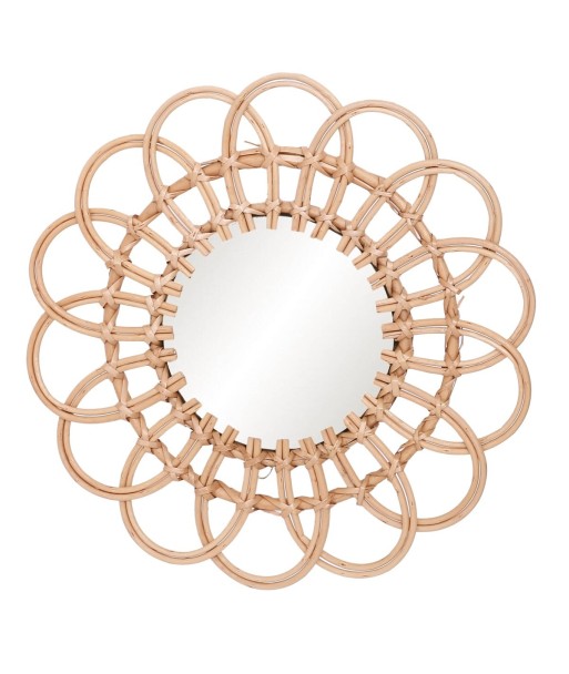 Espejo Decorativo Floral de 40 cm para Pared, Espejo Natural de Palma y Hierba Marina, Accesorio de Decoración