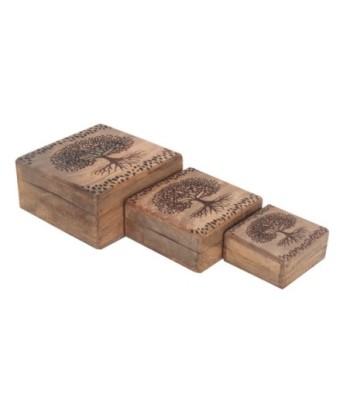 ORIGEN Home Decor cajas arbol de vida 3 U Cajas Y Joyeros | Caja Marrón - 9x18x18cm