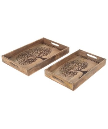 ORIGEN Home Decor bandejas arbol de vida 2 U Bandejas | Bandeja de Decoración Marrón - 5x43x28cm