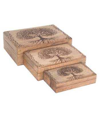 ORIGEN Home Decor cajas arbol de vida 3 U Cajas Y Joyeros | Caja Marrón - 9x25x18cm