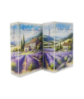 Caja libro decorativa de lavanda con 2 compartimentos para almacenamiento y organización en el hogar