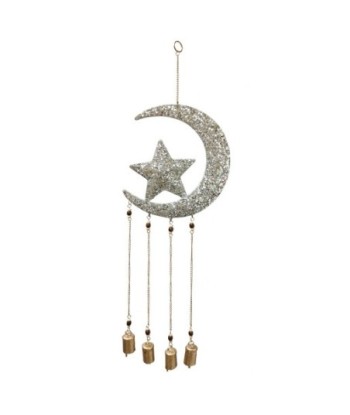 ORIGEN Home Decor Adorno Movil Luna y Estrella Colgantes Metal | Colgante de metal Plateado - 32x10x2cm