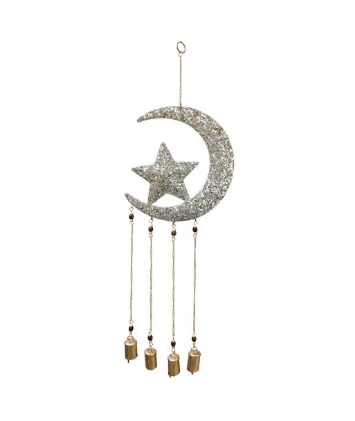 ORIGEN Home Decor Adorno Movil Luna y Estrella Colgantes Metal | Colgante de metal Plateado - 32x10x2cm