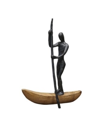 ORIGEN Home Decor Figura hombre remando barca Varios | Figura de Persona Marrón - 37x28x9cm