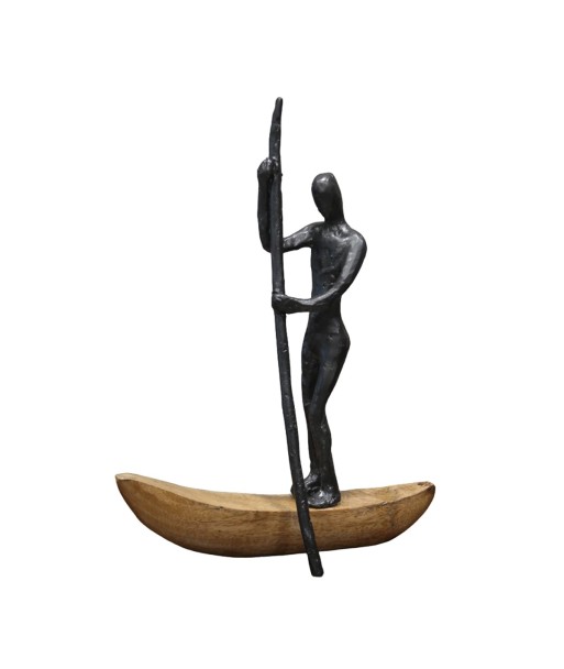 ORIGEN Home Decor Figura hombre remando barca Varios | Figura de Persona Marrón - 37x28x9cm
