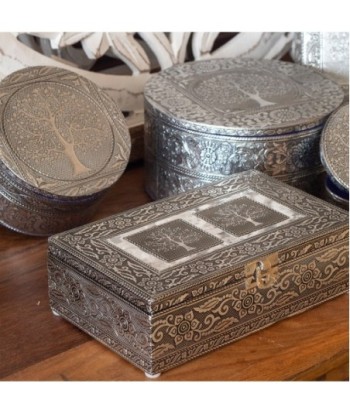ORIGEN Home Decor Caja redonda arbol de vida Cajas Y Joyeros | Caja Blanco Redondo - 7x13x13cm