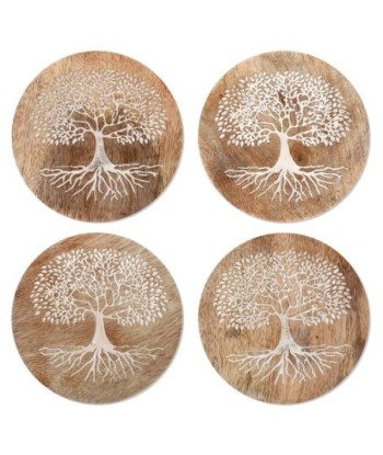 ORIGEN Home Decor posavasos arbol vida 4 U Posavasos | Marrón Redondo - 1x10x10cm