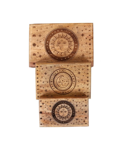 ORIGEN Home Decor cajas sol y luna 3 U Cajas Y Joyeros | Caja Marrón - 9x25x17cm