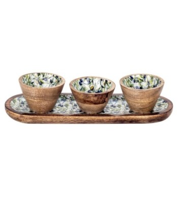 ORIGEN Home Decor Bandeja aceitunas con bowls Cajas Y Bandejas | Bandeja Marrón - 3x38x13cm
