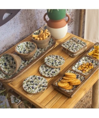 ORIGEN Home Decor Bandeja aceitunas con bowls Cajas Y Bandejas | Bandeja Marrón Rectangular - 3x36x10cm