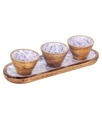 ORIGEN Home Decor Bandeja lavanda con bowls Posavasos | Bandeja Marrón - 3x38x13cm