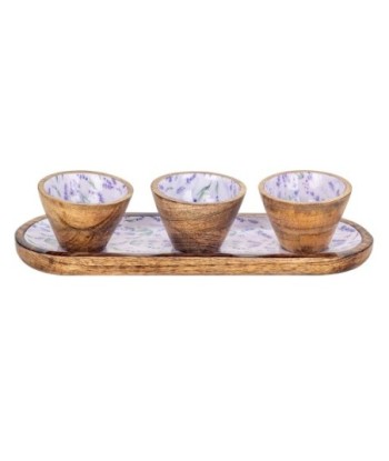 ORIGEN Home Decor Bandeja lavanda con bowls Posavasos | Bandeja Marrón - 3x38x13cm