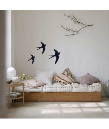 ORIGEN Home Decor Golondrinas 3 U Apliques Metal | Placa de Metal Negro - 30x24x1cm