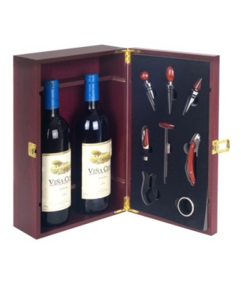 ORIGEN Home Decor Caja vino para dos botellas Abrebotellas | Marrón - 12x36x21cm