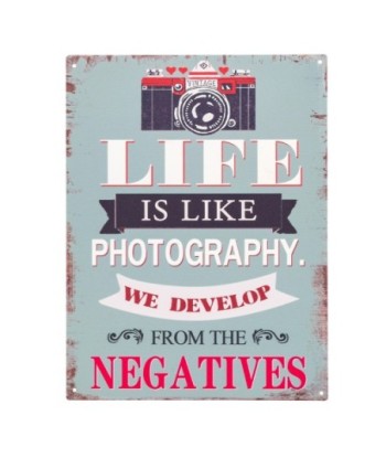 ORIGEN Home Decor - Adorno Pared Frases Vida  Adorno Pared | Placas Metal Azul - 33x0x25 cm